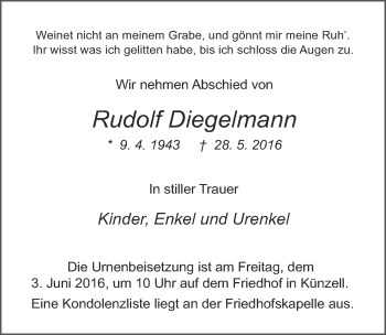 Traueranzeige von Rudolf Diegelmann 