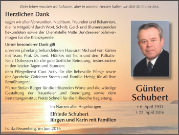 Traueranzeige von Günter Schubert 