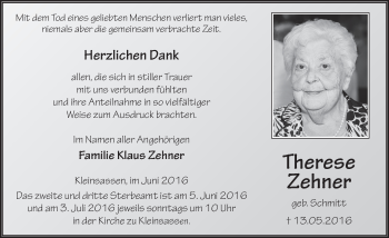 Traueranzeige von Therese Zehner 