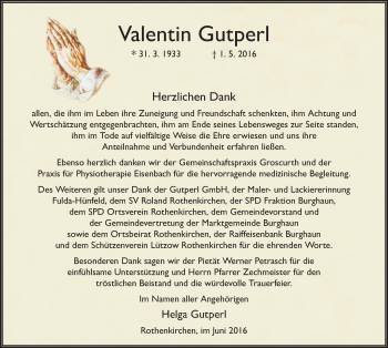 Traueranzeige von Valentin Gutperl 