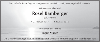Traueranzeige von Rosel Bamberger 