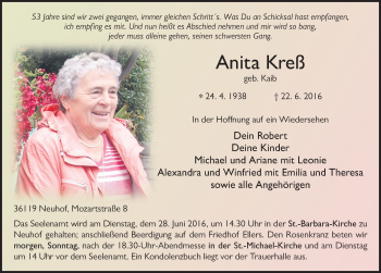Traueranzeige von Anita Kreß 