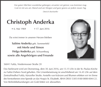 Traueranzeige von Christoph Anderka 
