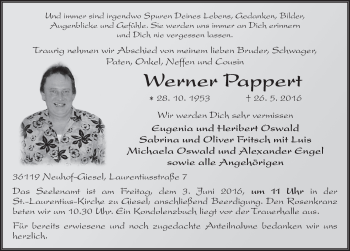 Traueranzeige von Werner Pappert 