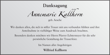 Traueranzeige von Annemarie Kallhorn 