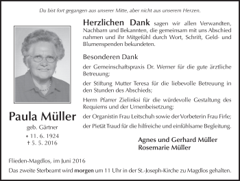 Traueranzeige von Paula Müller 