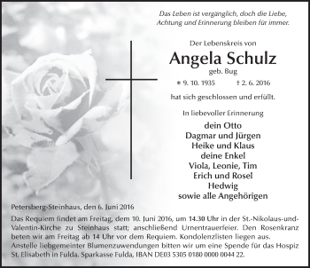 Traueranzeige von Angela Schulz 