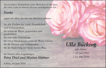 Traueranzeige von Ulla Bücking 