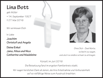 Traueranzeige von Lina Bott 