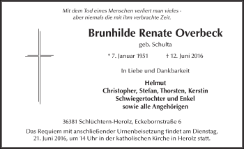 Traueranzeige von Brunhilde Renate Oberbeck 