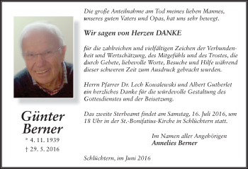 Traueranzeige von Günter Berner 