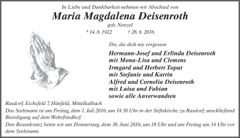 Traueranzeige von Maria Magdalena Deisenroth 