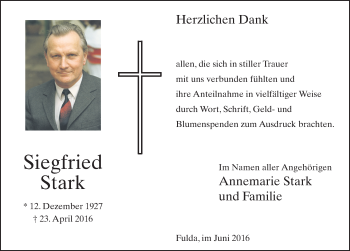 Traueranzeige von Siegfried Stark 