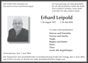 Traueranzeige von Erhard Leipold 