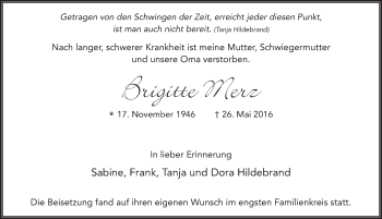 Traueranzeige von Brigitte Merz 