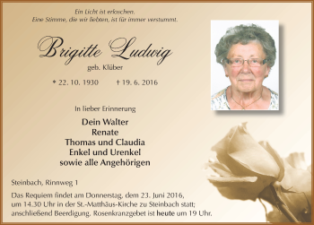 Traueranzeige von Brigitte Ludwig 