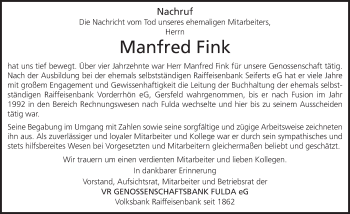 Traueranzeige von Manfred Fink 