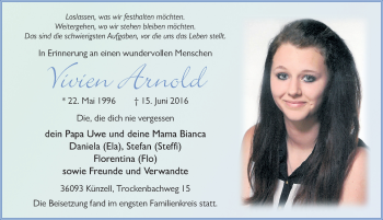 Traueranzeige von Vivien Arnold 
