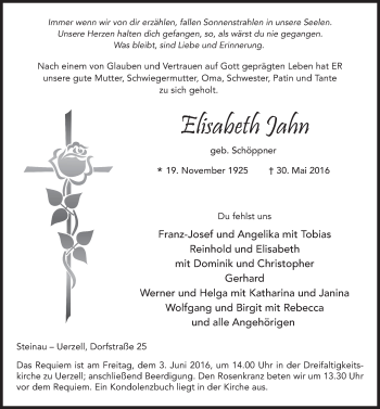 Traueranzeige von Elisabeth Jahn 