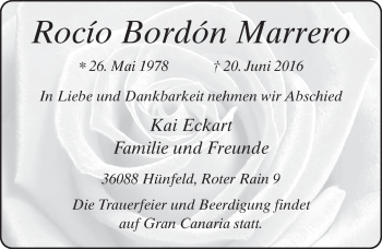 Traueranzeige von Rocío Bordón Marrero 