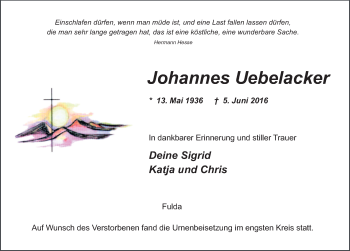 Traueranzeige von Johannes Uebelacker 