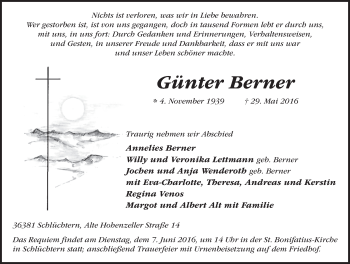 Traueranzeige von Günter Berner 