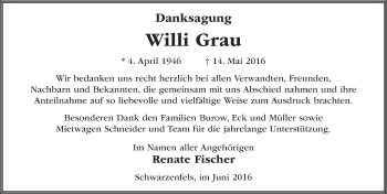 Traueranzeige von Willi Grau 