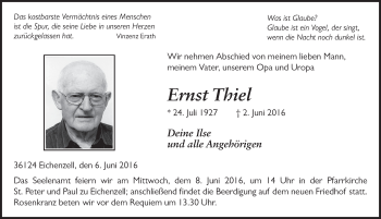 Traueranzeige von Ernst Thiel 