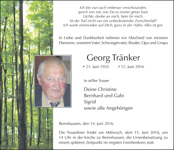 Traueranzeige von Georg Tränker 