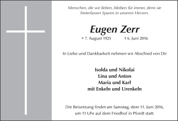 Traueranzeige von Eugen Zerr 