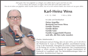 Traueranzeige von Karl-Heinz Wess 