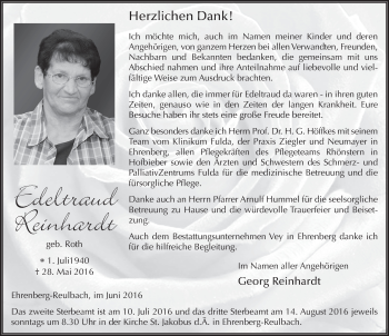 Traueranzeige von Edeltraud Reinhardt 