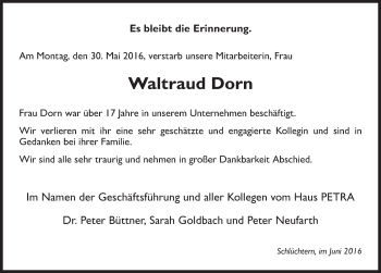 Traueranzeige von Waltraud Dorn 