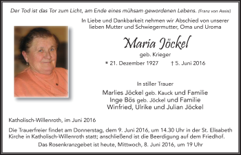 Traueranzeige von Maria Jöckel 