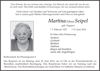 Traueranzeige von Martina Seipel 
