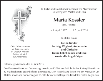 Traueranzeige von Maria Kossler 