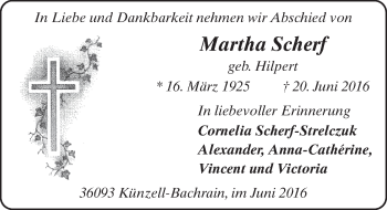 Traueranzeige von Martha Scherf 
