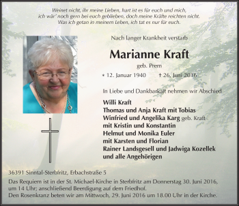 Traueranzeige von Marianne Kraft 