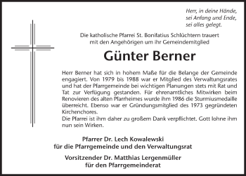 Traueranzeige von Günter Berner 