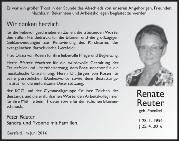 Traueranzeige von Renate Reuter 