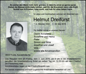 Traueranzeige von Helmut Dreifürst 