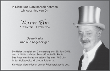 Traueranzeige von Werner Elm 