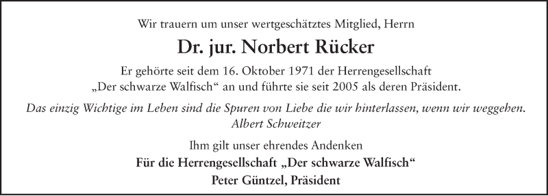 Traueranzeige für Norbert Rücker vom 24.06.2016 aus 