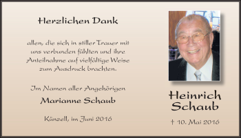 Traueranzeige von Heinrich Schaub 