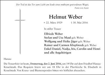Traueranzeige von Helmut Weber 