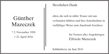 Traueranzeige von Günther Mazeczek 