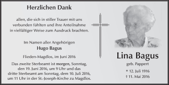 Traueranzeige von Lina Bagus 
