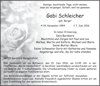 Traueranzeige von Gabi Schleicher 