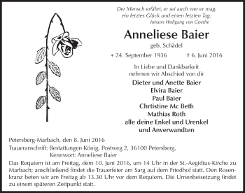 Traueranzeige von Anneliese Baier 