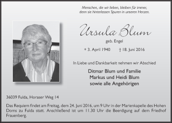 Traueranzeige von Ursula Blum 